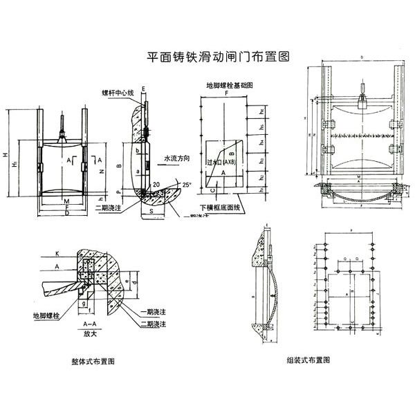 平面鑄鐵滑動(dòng)閘門布置圖